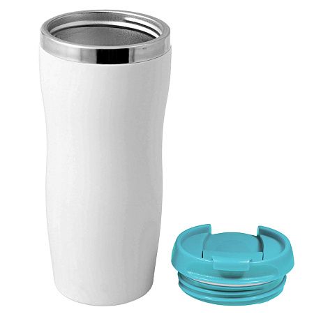 Термокружка SLIM WHITE 350мл. Белая с бирюзовой крышкой 6032.16