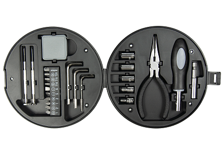 Набор инструментов Tools Wheel, 25 инструментов, серебристо-черное, в пластиковом футляре
