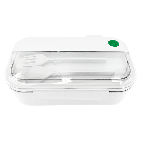 Герметичный контейнер для еды (ланч бокс) BON VOYAGE, пластиковый, белый с зеленым элементом, 1100 мл.