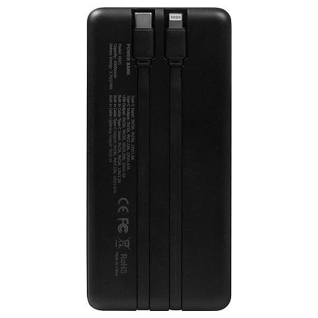 Внешний аккумулятор (powerbank)  «Stream 10»,  10 000 mAH, с двумя зарядными шнурами,  22,5W (Ватт)  super fast charge, Power Delivery (PD) 25.5W (dfnn),  c цифровым дисплеем для контроля заряда, черный