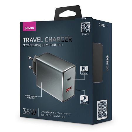 Сетевое ЗУ 2USB, 36W, 6A, QuickCharge3.0, PowerDelivery