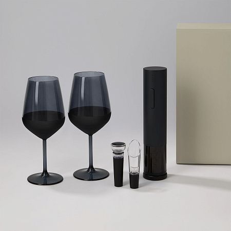 Подарочный набор 2 бокала для вина Блэк Эдишн (Black Edition) + набор для вина Сакраменто (Sacramento) в серой коробке