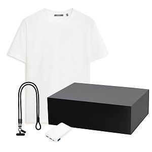 Набор с одеждой KRIS (футболка, аккумулятор, кабель-ланьярд), белый/черный, S