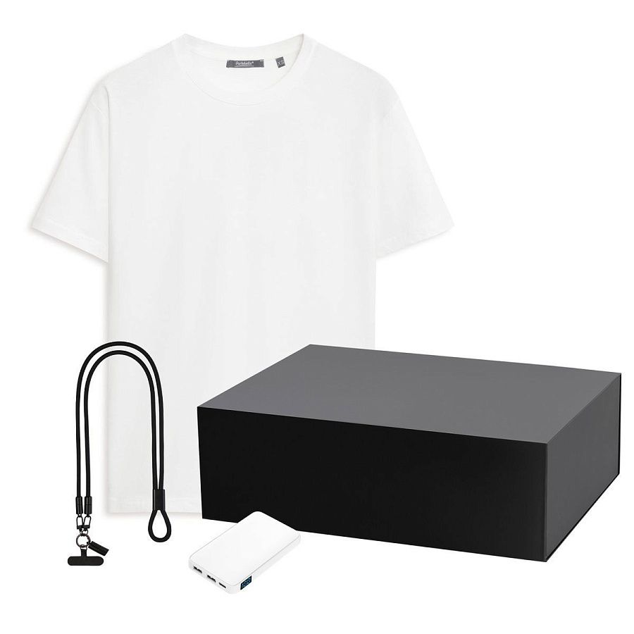 Набор с одеждой KRIS (футболка, аккумулятор, кабель-ланьярд), белый/черный, XL