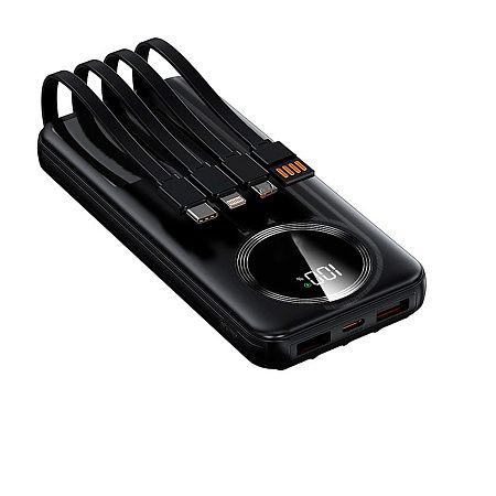 Зарядное устройство "Phantom" 10000 mAh с 4мя встроенными кабелями и цифровым индикатором заряда