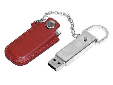 USB 2.0- флешка на 32 Гб в массивном корпусе с кожаным чехлом